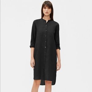 Eileen Fisher Black Organic Linen Shirt Dress